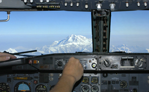 Photo of jet cockpit over Denali in Alaska